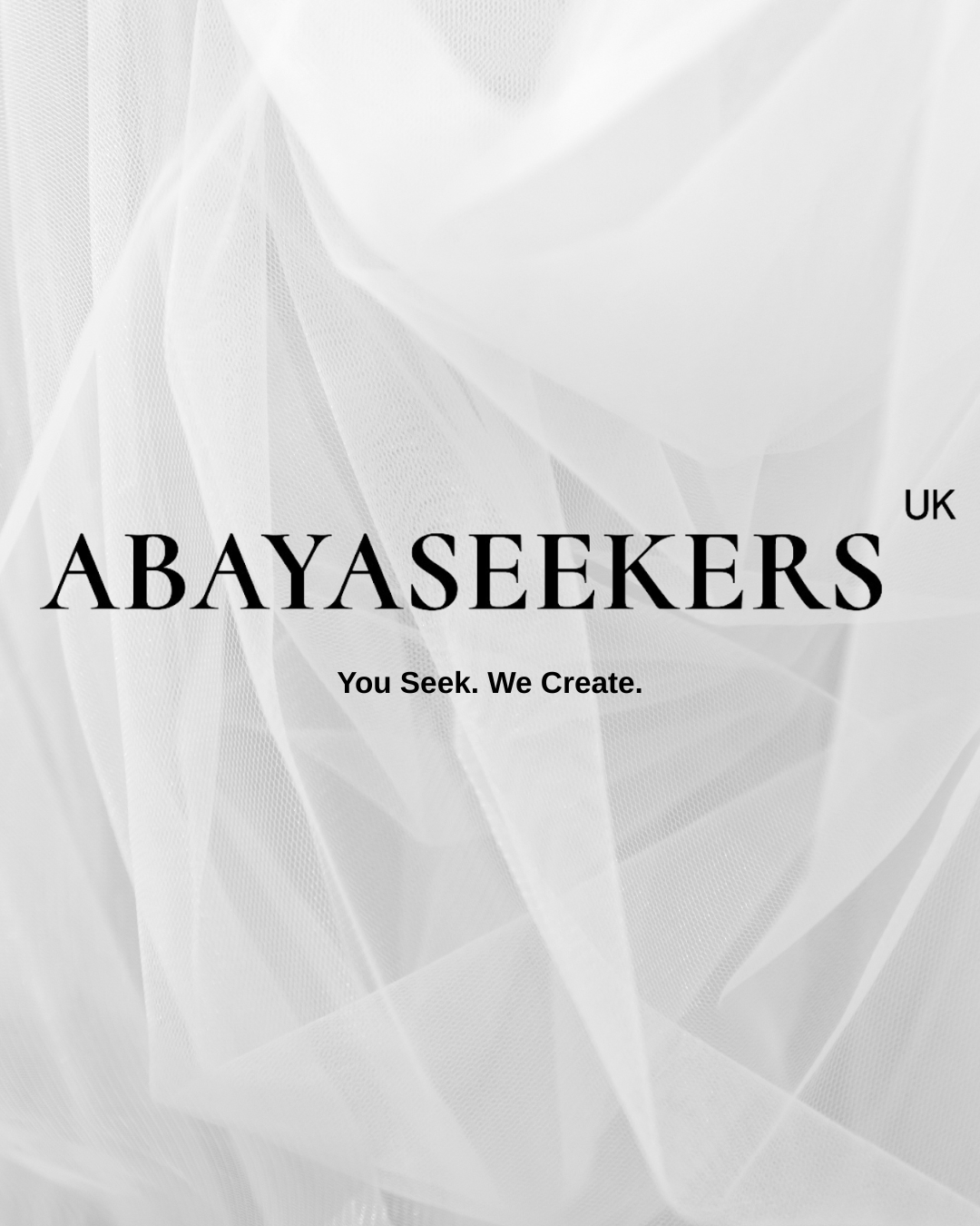 White fabric with 'ABAYASEEKERS UK' text overlay